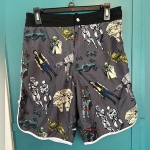Star Wars Men's Swim Shorts - Pockets, Zipper, Drawstring, Zip Pocket Size Med